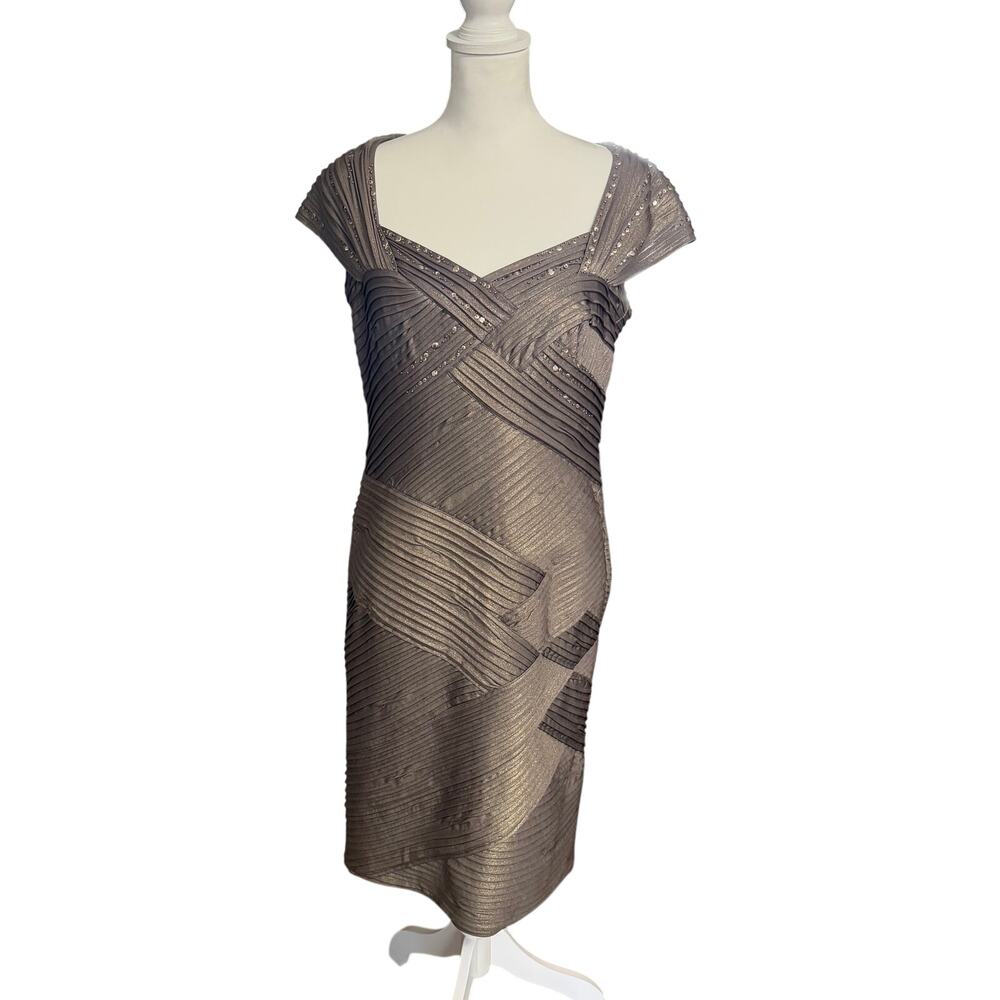 Tadashi Shoji Pewter/Gold Basket Weave Studded Stretch Bodycon Cocktail Dress XL